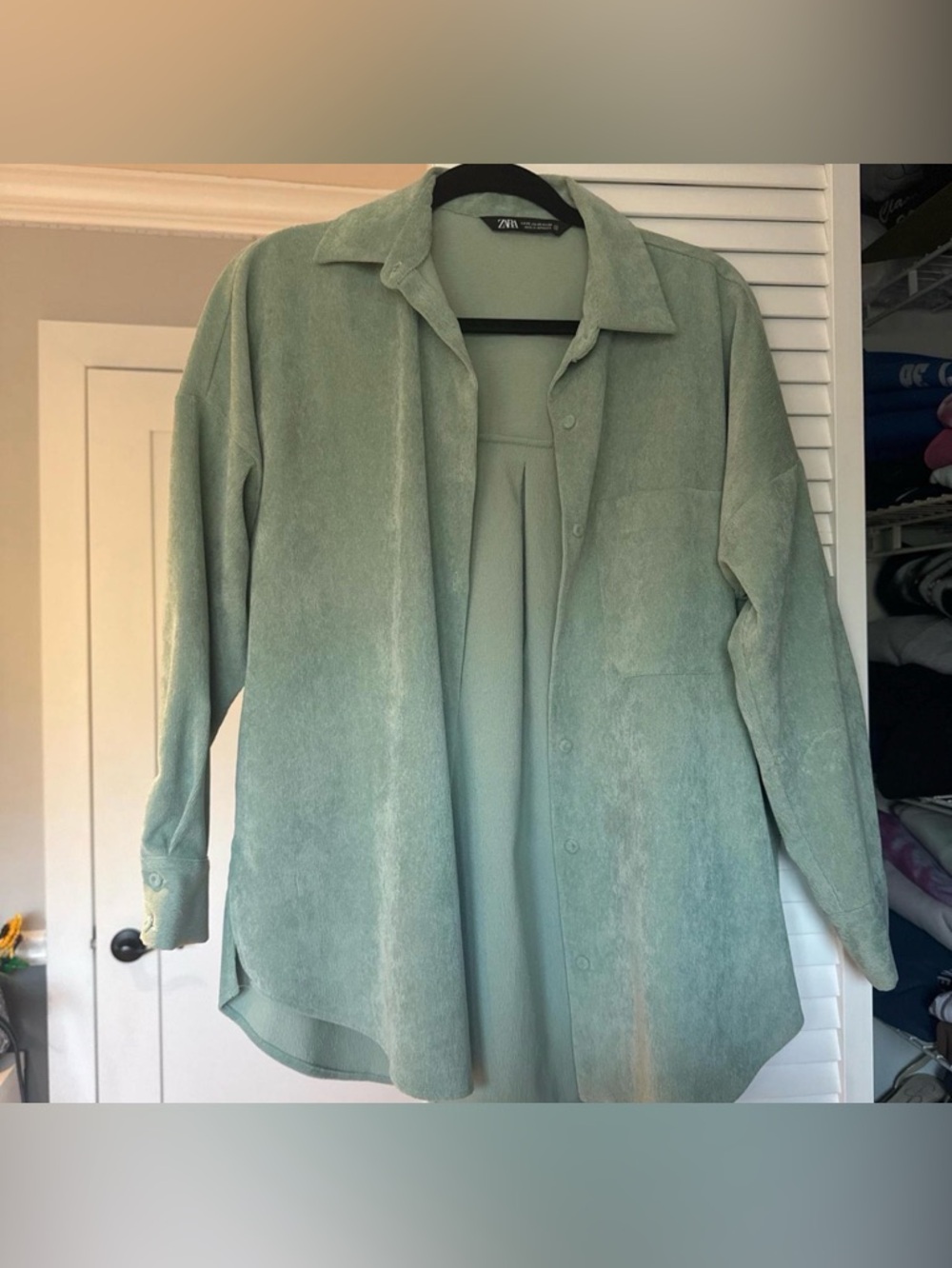 Zara Sage Green Button-Front Shirt Jacket